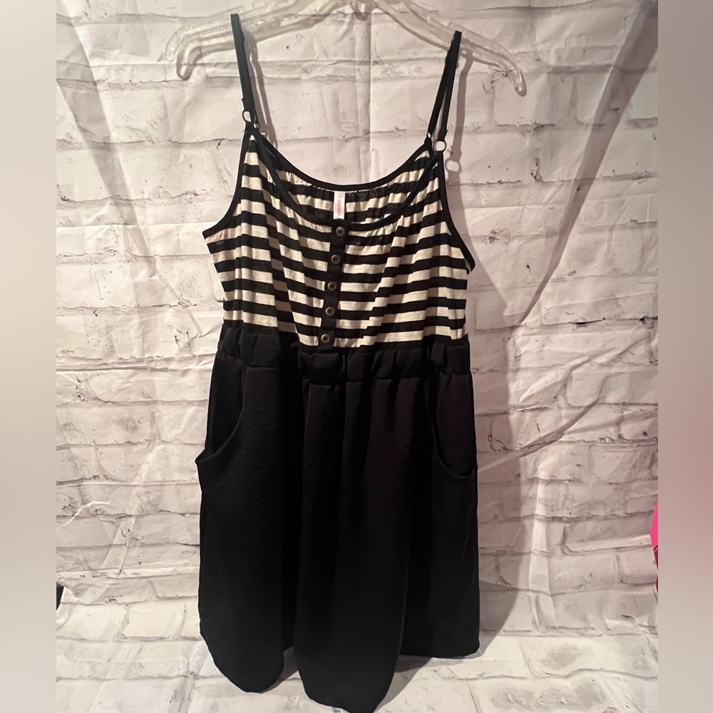 Xhilaration Black/White Striped Mini Dress with Pockets